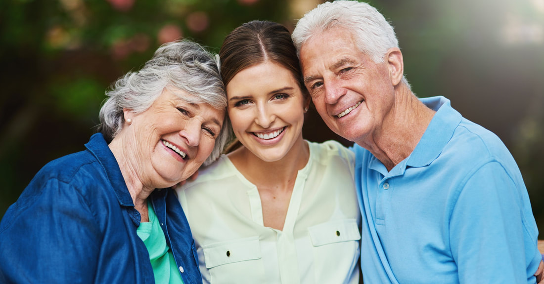 Adult child supporting older parents